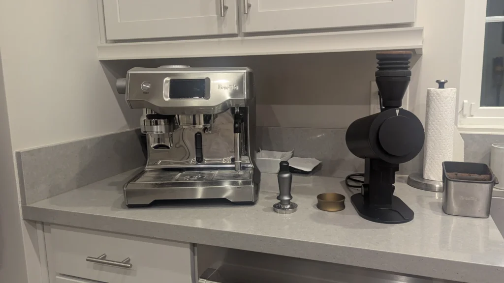 The home espresso setup of Ozzy Osman, founder of the Arizona Coffee Shop Directory, showing his passion for specialty coffee