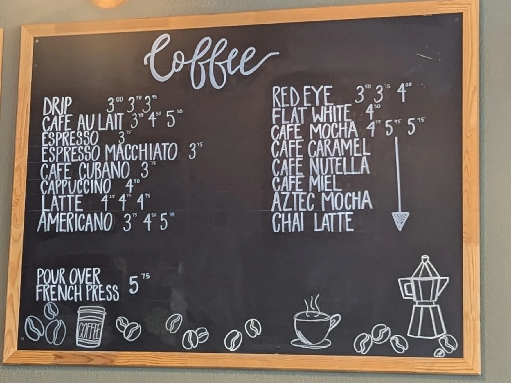 Serafina Coffee Roasters Menu