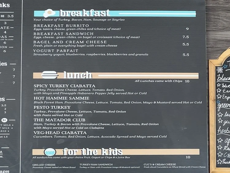 Matador Coffee Roasting Company (US 89) Food Menu