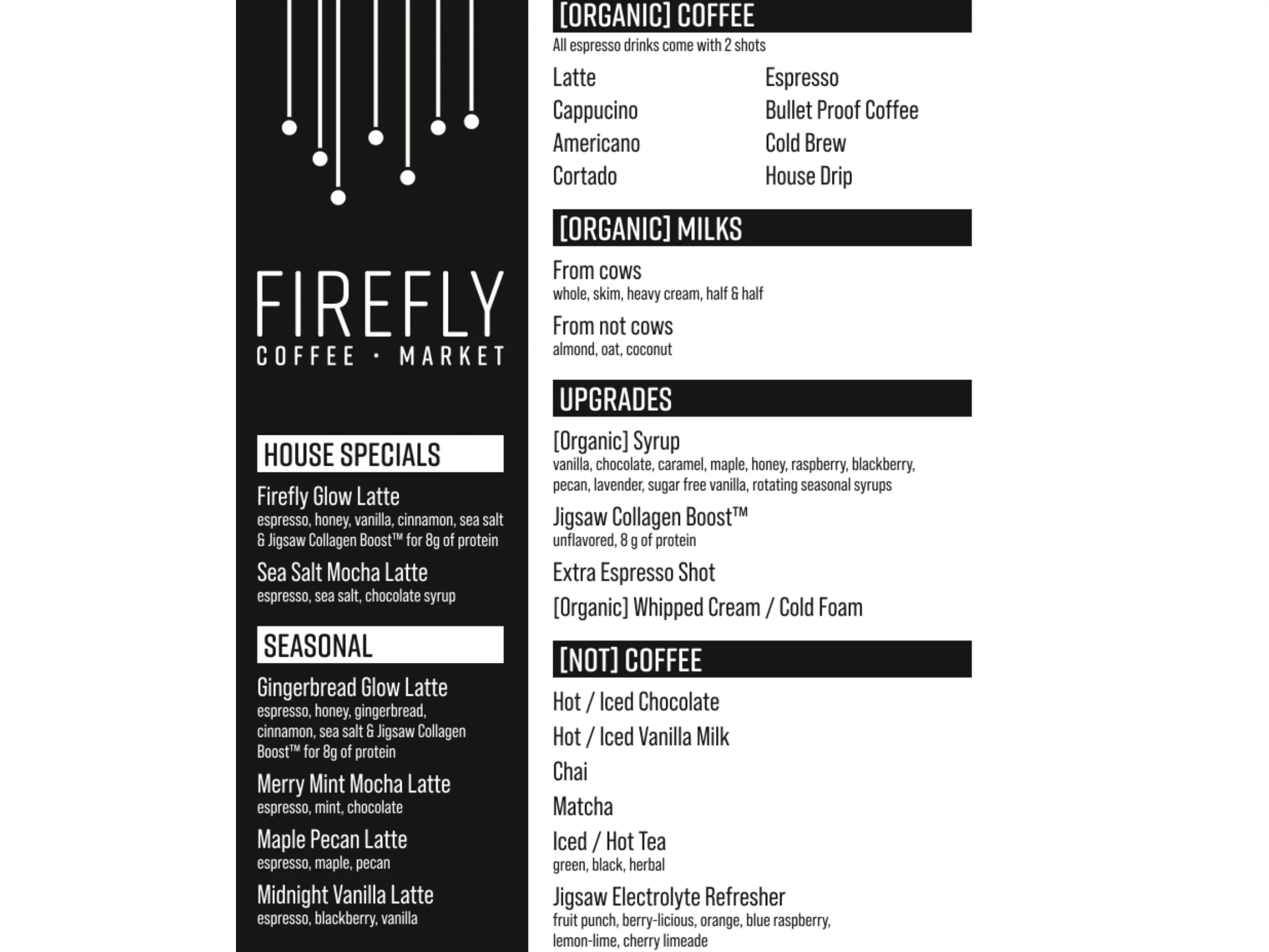 Firefly Organic Coffee MENU