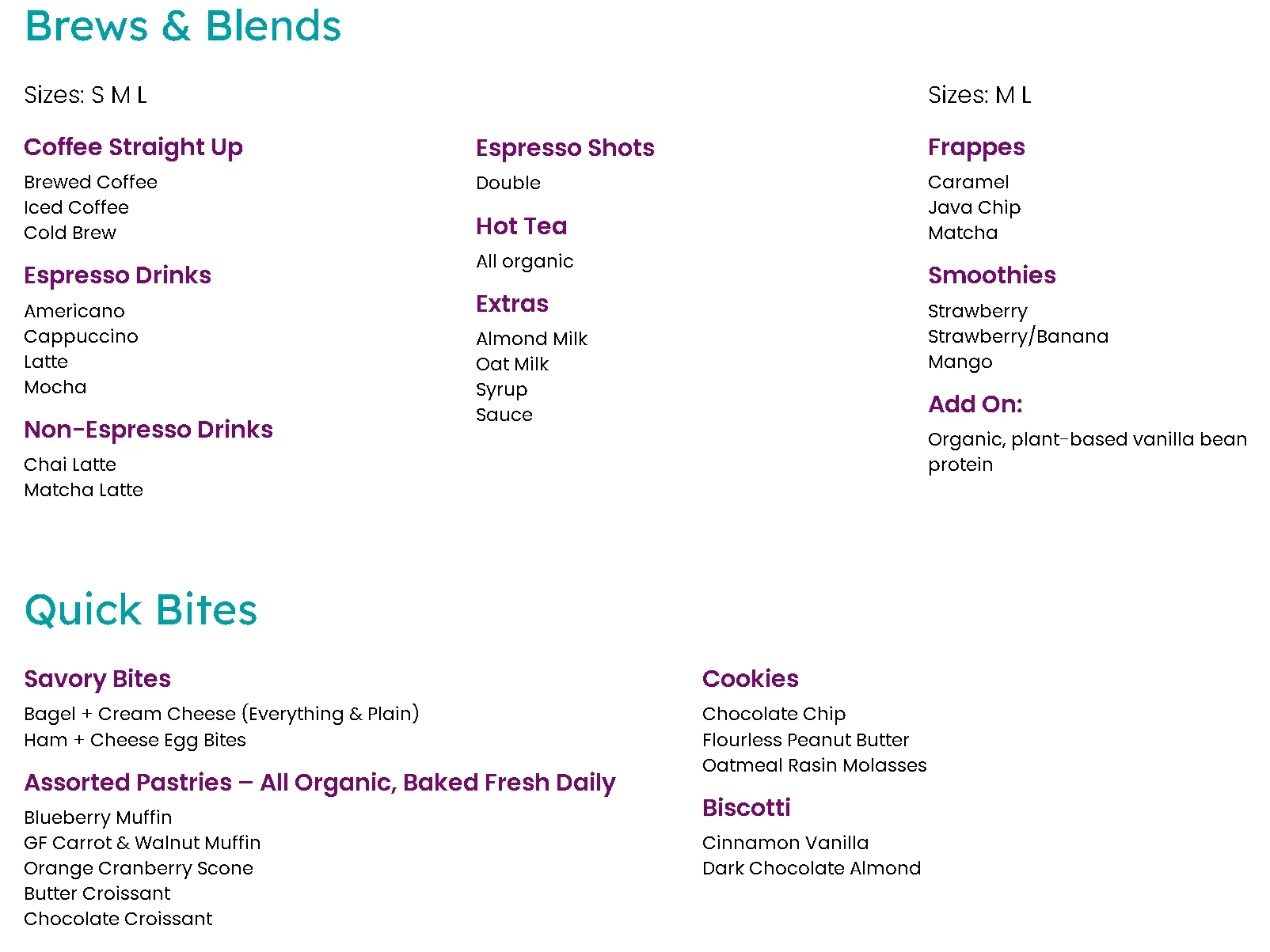 Sedona Coffee House The MENU