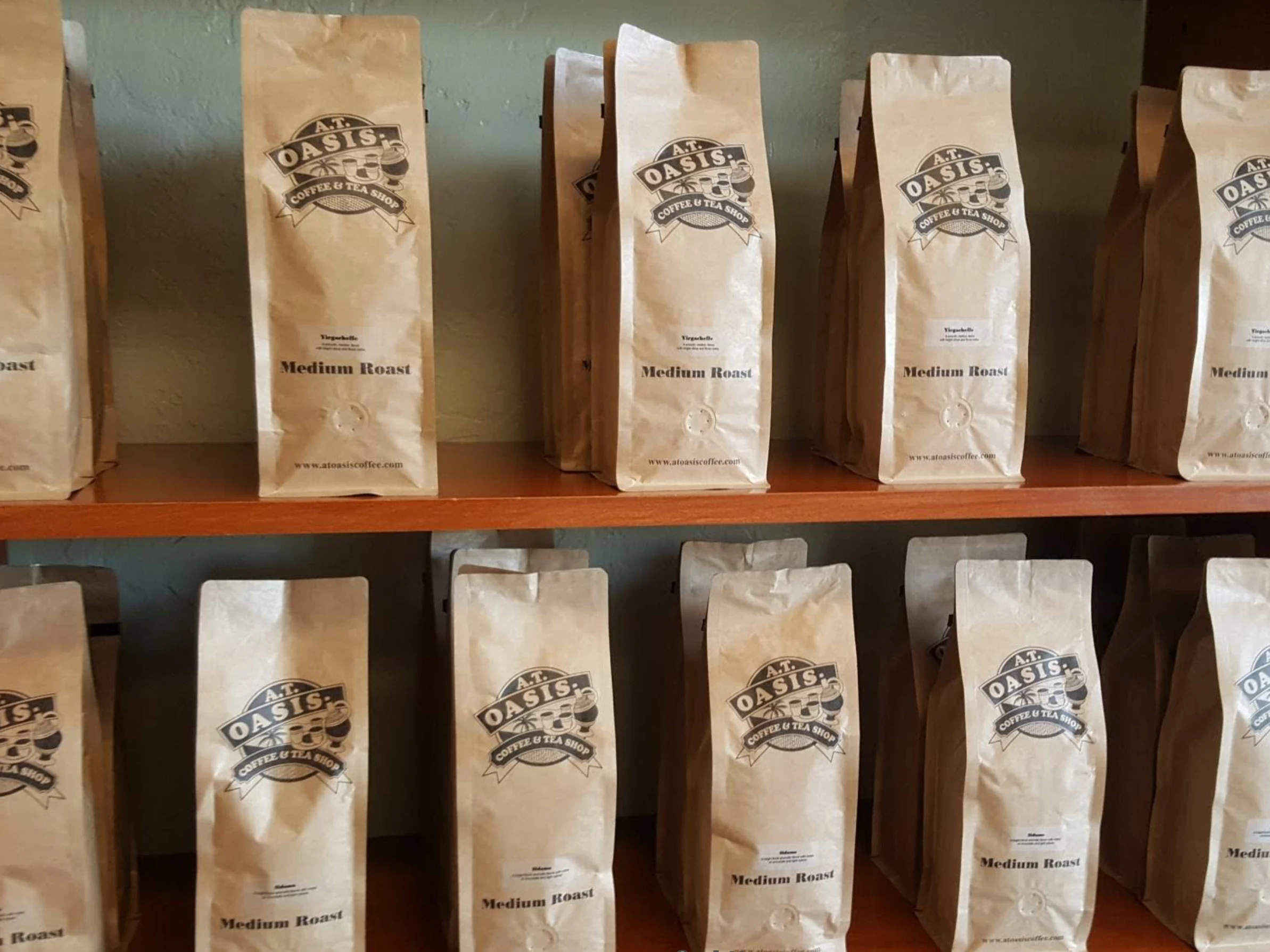 AT Oasis Coffee Beans on the shelf for sale