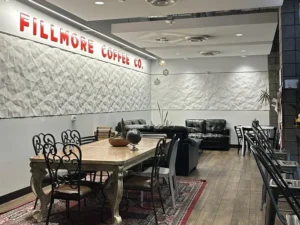 Fillmore Coffee in downtown Phoenix image showing indoor table and seating for laptop work