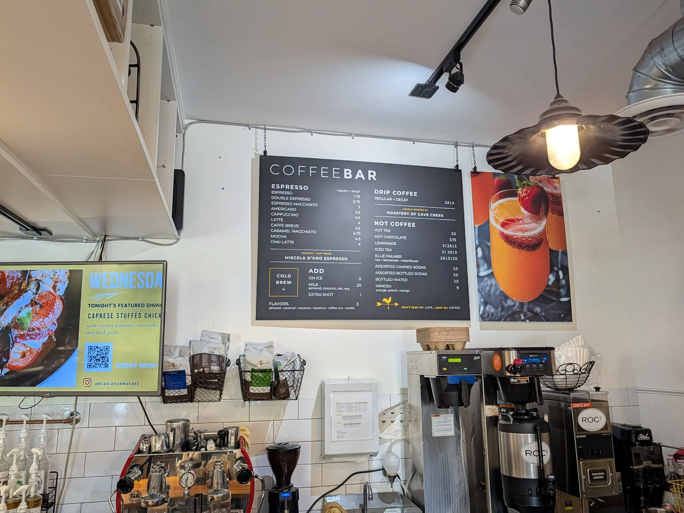 Arcadia Farms Marketplace Coffee in Old Town Scottsdale, AZ. Image showing the drink menu
