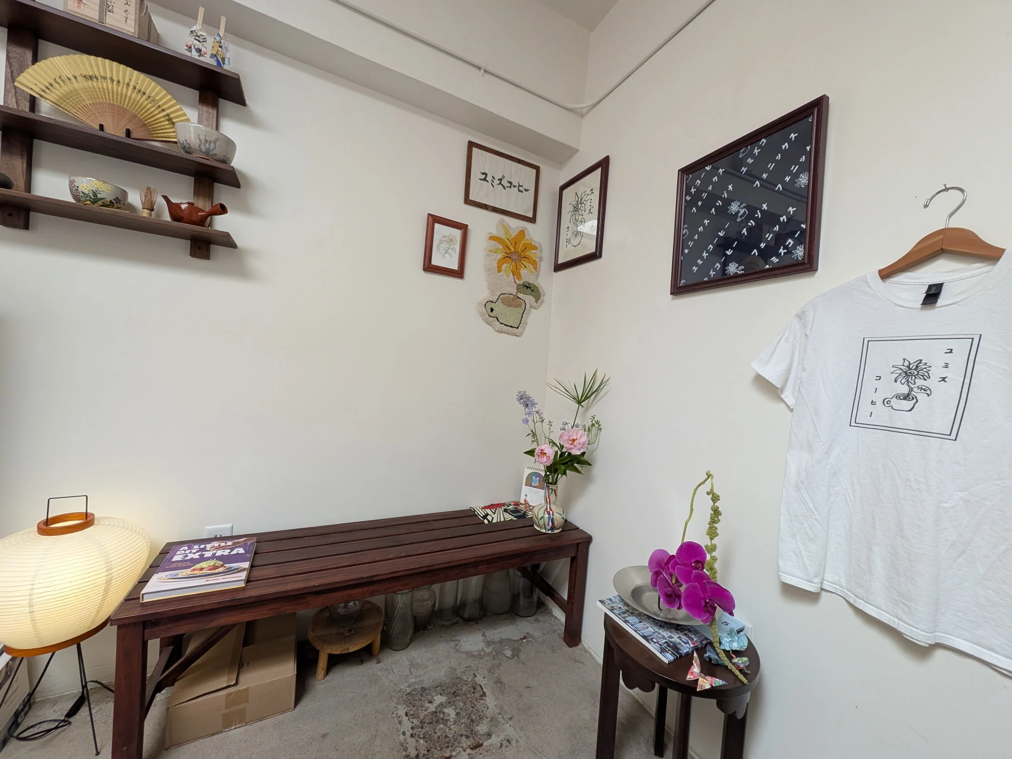 Yumis Coffee Inside seating and bench