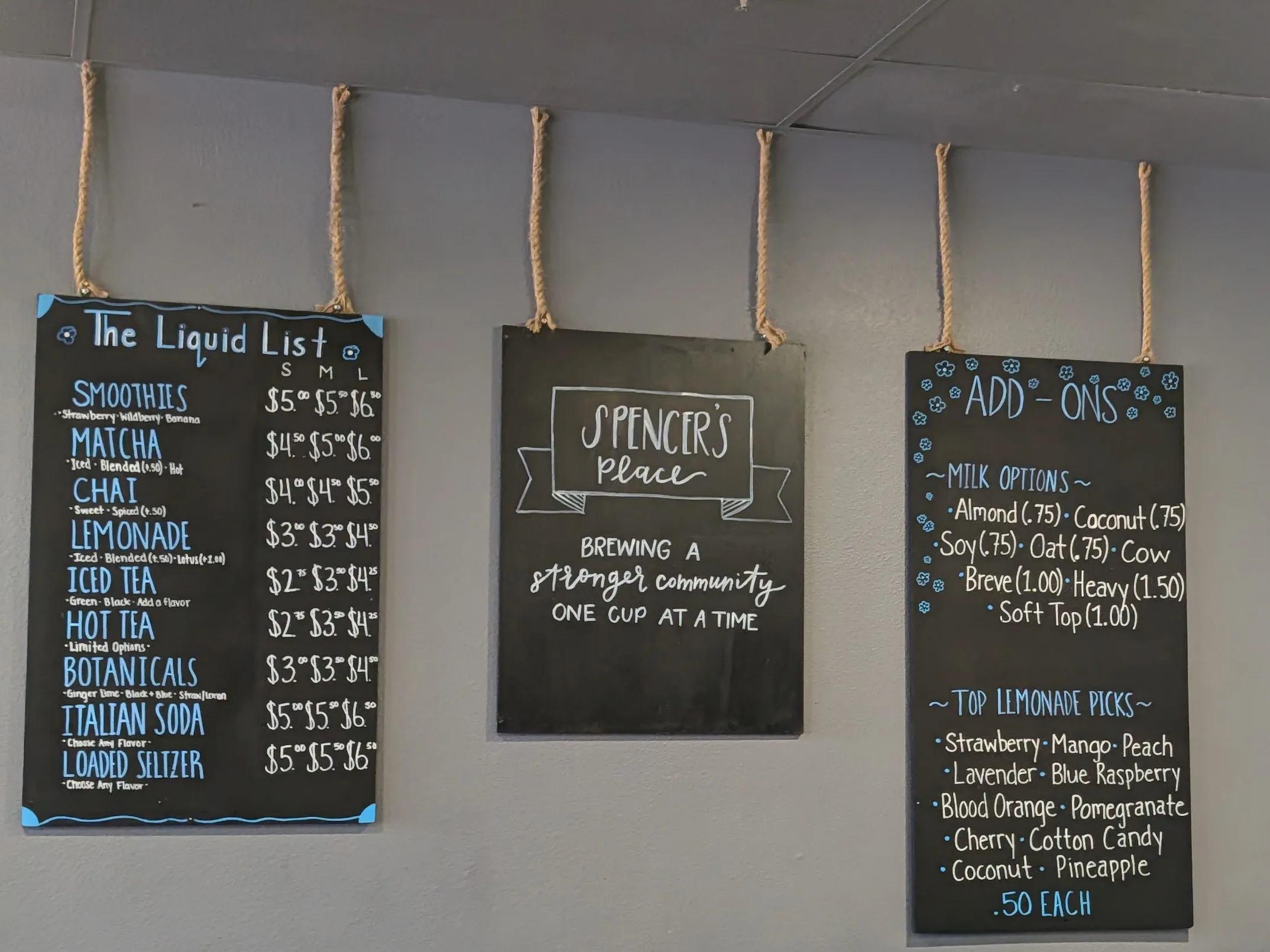 Spencers Place wall menu